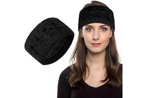 LOPHE Winter Headbands for Women, Thick Cable Knit Ear Warmers with Soft Thermal Lining, Comfy Head Wrap for Skiing, Running, Sports and Outdoor Activities (Black)