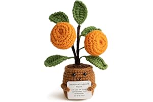 DOLLGIFT Handmade Emotional Support Crochet Orange Tree with Inspirational Card, Positive Plant for Women, Men, Friend, Family Birthday, Funny Knitted Plant Toy for Motivational Office Desk Decor