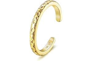 Roheafer 14k Gold Filled Toe Rings for Women Stylish Hammered Open Adjustable 2-3mm Toe Rings Summer Beach Foot Jewelry