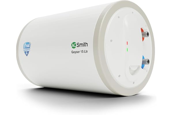 AO Smith Horizontal Geyser 15 Litre (Right) Storage Water Geyser With Glass Coated Heating Element Durable Metal Body Warranty: 7 Yr Tank, 2 Yr Comprehensive BEE Rating 4 Star HAS-X1-015-RHS