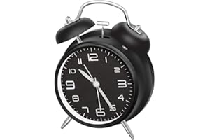 LATEC Reloj Despertador de Doble Campana con luz Nocturna, Gran Esfera de 4 Pulgadas, Batería de Reloj Despertador Ruidoso, sin Tictac, Silencioso, Timbre de Alarma Retro, Unidad de Cuarzo (Negro)