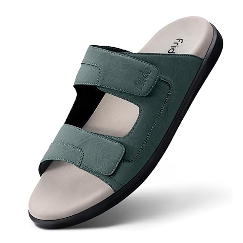 Frido Comfort Dual Strap Sandals for Men with Bounce Back Cushioned Footbed, Zero Drop Sole for Arch Support Pain Relief, Lightweight Anti-Skid, Adjustable Velcro Casual Sandals