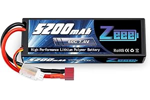 Zeee 2S Lipo Battery 7.4V 5200mAh 50C Hard case Battery with T Plug for RC Truck RC Truggy RC Heli Airplane Drone FPV Racing