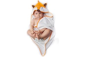 SWEETY FOX Toalla Bebe con Capucha Niño y Niña - Capucha Cabecita de Zorro-Toalla de baño 100% Algodón Ecológico, Certificado Oeko Tex, Sin Productos Químicos - Albornoz Bebe 70x70cm, 0-12 Meses - Naranja