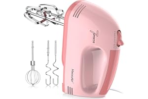 Haooair Elektrischer Handmischer, Kompakter 7-Gang Mixer, Spülmaschinengeeignetes 304 Zubehör (1*Schneebesen, 2*Knethaken, 2*Rührstäbe), Mischt verschiedene Zutaten, Anfänger und Bäcker