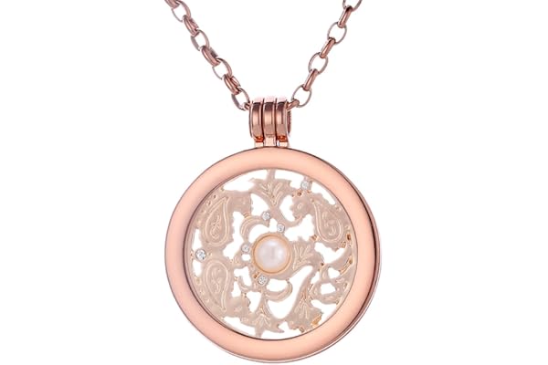 Morella Collier pour Femme 70 cm en Acier Inoxydable Or Rose avec Coin Pendentif 33 mm dans Une Pochette en Velours