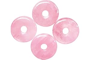 Ladeukoi Large Hole 7mm Round Gemstone Disc Lucky Coin Pendant Bead Charms for Jewelry Making, Polished Crystal Amulet Peace Circle Donut Stone Beads Supplies 1.18”(30mm),4Pcs