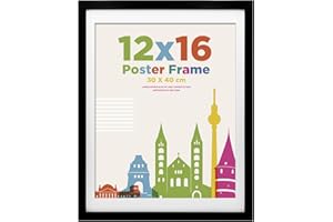 EGOFINE 30x40cm Picture Frame with 14x11 Mount, Wooden 12x16 Frames Featuring Clear Acrylic Glass for Table and Wall Mounting, Perfect for Portrait, Home, Officee, Black