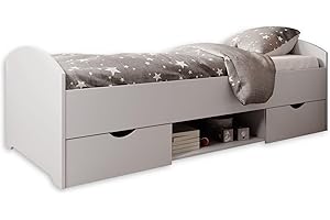 STELLA TRADING NEMO, Letto singolo, eleganteo con 2 cassetti, 90 x 200 cm, pratico doppio letto a cassettone per la camera dei ragazzi, bianco, 96 x 66 x 204 cm (L x A x P)