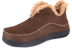 Wishcotton Chaussons mocassins à doublure en polaire chaude et moelleuse en microsuède pour hommes