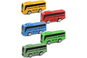 SHDIEHJFMLDH 5 Pezzi City Bus Giocattolo,Modello Bus Giocattolo,Macchinine Giocattolo per Bambini, Macchinine Tirare Indietro Veicoli Mini Bus Toys Cars Scuola Bus Regalo per Bambini（Colore casuale）