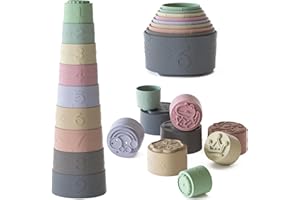 Yitical Silicone Tasses Empilable pour Bébé-Lot de 9, Jouet Bebe 3-6-12 Mois 1 an, Jouet Dentition Bébé Doux, Jeux Enfant Montessori Educatif Amusant, Cadeau Fille Garcon