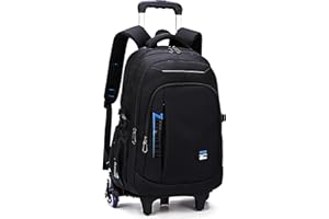 VOICI ET VOILA Zaino con ruote per ragazzi e ragazze, zaino per la scuola, trolley per bambini, borsa per la scuola, trolley per ragazzi, 6 ruote, nero, 34 x 20 x 48 cm, 2022b, Zaino