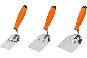 Mivos Lot de 3 Truelles de Maçon en Acier Inoxydable - 60 mm 80 mm 100 mm - Spatule de Stucateur avec Poignée Souple - Kit de Truelles pour Travaux de Stuc et Maçonnerie - Fabriqué en UE