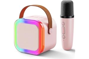 Kids and Adults Subwoofer Bluetooth Speaker Wireless Mic - Kids Karaoke Machine with Premium Mic LED Light and Voice Changer Perfect Birthday Gift for Girls Boys (Pink)