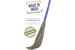 VEGO Soft Grass Broom Stick Plastic Handle for All Floor Cleaning | King Size | for Home | Eco-Friendly (Phool Jhadu, Mop) Set 1