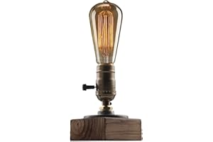 XIHOME Lampe de Bureau Steampunk Industrielle, Lampe de Table à Tuyauterie Steam Punk Vintage, Petites Lampes Rétro Edison Antique E27 avec Base en Bois d'accent Style Loft Minimaliste (Pas d'ampoule)