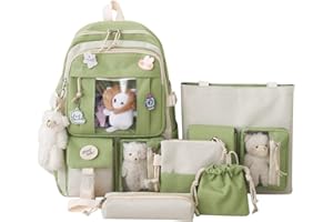 LYEAA Juego de 5 mochilas escolares de lona, mochilas escolares Kawaii para niñas y estudiantes