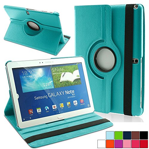 COOVY® Funda para Samsung Galaxy Note 10.1 EDTION 2014 SM-P6000 SM-P6010 SM-P6050 SM-P600 SM-P601 SM-P605 SMART 360º GRADOS ROTACIÓN COVER CASE PROTECTORA SOPORTE | Color azul claro
