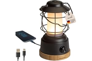 Skandika Lampe LED Kiruna | Lampe de Camping rétro Outdoor avec powerbank, intensité réglable, sans Fil, Batterie, Rechargeable, USB, Blanc Chaud et Froid, 75h d'éclairage