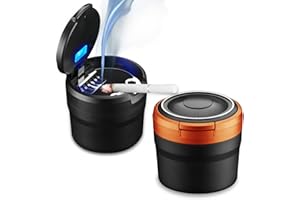 CRESBEL 2 Stück Auto Aschenbecher: Aschenbecher Auto mit Deckel, Tragbarer Autoaschenbecher, Selbstlöschender Auto Aschenbecher mit Licht, Einfache Reinigung Abnehmbarer Aschenbecher für Auto,Büro