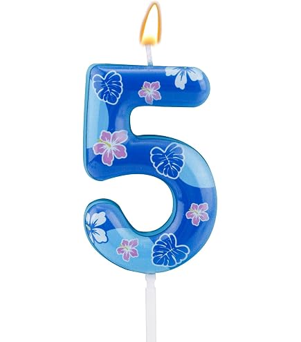 Bougie Chiffre Anniversaire Thème Tropical - Décoration Colorée Pour Gâteau - Chiffre 5, Cire Paraffine - Fête Hawaïenne, Enfants - 5