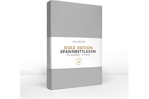 ‎JACOBSON Jacobson Gold Edition Jersey Spannbettlaken Spannbetttuch Baumwolle mit ELASTAN ca. 200 g/m² (140x200 cm - 160x200 cm, Grau)