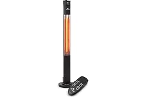 blumfeldt Heat Guru Plus Standheizstrahler - Stand Heizstrahler mit 2000 W Leistung, 3 Heizstufen, Infrarotstrahler mit Timer, 60° Oszillation, Carbon-Heizelement, Fernbedienung, Edelstahl, Schwarz