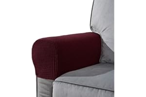 NEKOSUKI Arm Rest Covers Set, Set of 2 Stretch Armchair Covers for Arms, Spandex Polyester Sofa Arm Caps Non Slip Armrest Covers for Chairs Furniture Protector (Wine Red)