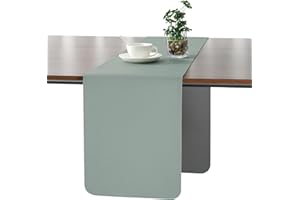 Myir JUN Tischläufer, Tischläufer, modern, waschbar, doppelseitig, Kunstleder, Schreibtischmatte, wasserdicht, rutschfest und nutzbar für Dekoration, 30 x 140 cm, Grau Salbeigrün