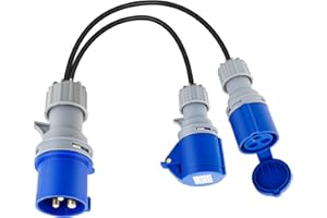 VELPAX 32amp Splitter Cable -32amp Plug to 2x 16A Sockets，240V Caravan Electric Adapter,IP44 Splitter Socket,2 Way Hookup Converter Cable, for Caravans,Mobile Homes,Motorhomes