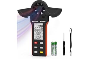 Kethvoz Handheld Anemometer for Measuring Wind Speed, Digital Air Flow CFM Meter with Vane Cover & 270º Rotatable Detector, Wind Speed Gauge for HVAC Drone Outdoor Sailing Shooting Golf KE-5000K