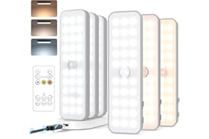 GOODEA 6 Pack 60LED Under Cabinet Kitchen Lights Motion Sensor- USB Rechargeable with Charging Station, Stepless Dimming & 3 Color Temps for Kitchen/Wardrobe/Pantry/Closet