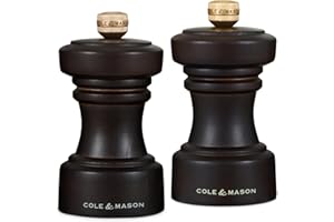 Cole & Mason Hoxton Chocolate Wood Salt and Pepper Mill Set, Adjustable Grind Precision+ Carbon/Ceramic Mechanisms, Salt and Pepper Grinder Set Made from Beech Wood, 10cm, Gift Set
