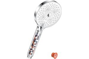 YEAUPE PRO słuchawka prysznicowa z filtrem oszczędzająca wodę, słuchawka prysznicowa z 6 rodzajami strumienia, duża (średnica: 130 mm), z funkcją zapobiegającą osadzaniu się kamienia,, ‎DCH7012CP