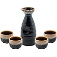 Happy Sales HSSS-WFLBLK, Perfect 5 pc Japanese Design Ceramic Sake set, Waterfall