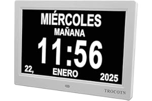TROCOTN Reloj Digital de 10 Pulgadas, Calendario, Pantalla Grande, Reloj Despertador, Reloj de Pared (Blanco)