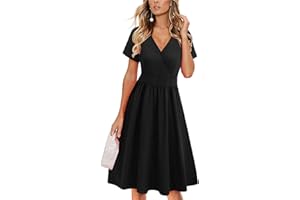 VOTEPRETTY Women's Short Sleeve V Neck Wrap Summer Dress Midi Casual Floral Sundress with Pockets