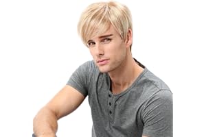STfantasy Perruque pour Homme Blonde Courte Raide Naturelle Synthétique Wig pour à Porter au Quotidien Carnaval Halloween Fête Party Noël Cosplay Pérruque