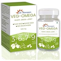 DR. MOREPEN Omega 3 6 7 9 Vegetarian Capsules 500mg | Flax Seed, Black Seed & Sea Buckthorn | For Healthy Heart, Brain…