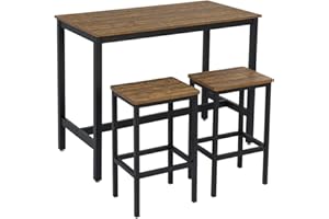 ‎MEERVEIL Meerveil Bartisch-Set, Bar Tisch und Stühle aus Eisenholz, Küchentisch und Stühle, Stehtisch und Barhocker,120 x 60 x 90 cm, Restaurant, Stehtisch aus dunklem Holz, Braun