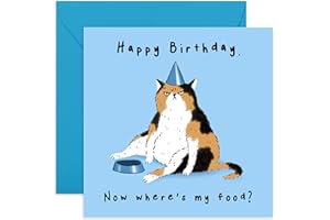 Central 23 - Funny Birthday Card - Cat Theme - 'Where's My Food' - For Friends - Comes with Fun Stickers