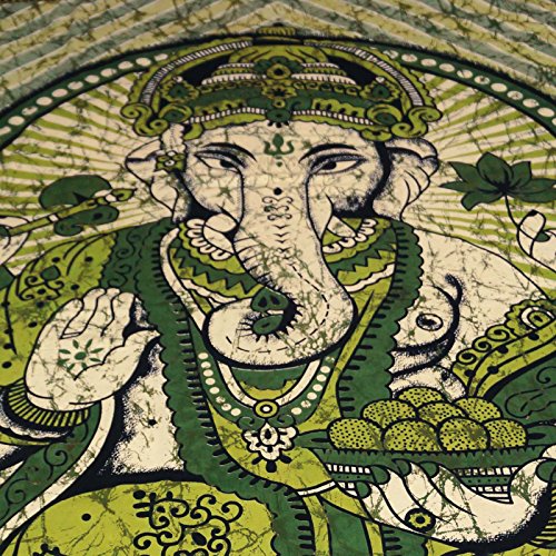 Lord Ganesha Wandbehang Indian Cotton Tapestry Königin Grün Décor Werfen 92X 82 Zoll - 2
