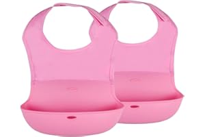 HuBorns - Pack 2 Baberos Silicona para Bebé - Impermeable con Cuello de Tela Extra Suave y Ajustable - Material Blw, Flexible, Plegable y Fácil de Guardar