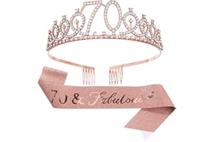 CHTENG Colorful 70Th Birthday Sash and Tiara Rhinestone Crown Headband for Birthday Party Supplies (Rose Gold, 70)