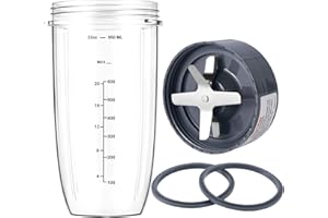 MEET JUICE New Blender Cup and Blade Replacement Parts 32oz Cup and Extractor Blade and 2 Rubber Gaskets 4-Piece Compatible with NutriBullet High-Speed Blender/Mixer System 600W/900W Series