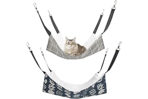 XNBTFK 2PCS Cat Hammock Bed, Plush Hanging Hammock for Small Pets, Reversible Cat Hanging Bed with Soft Fabric, Fits Most Cages (M Size, Blue & Gray Plaid)