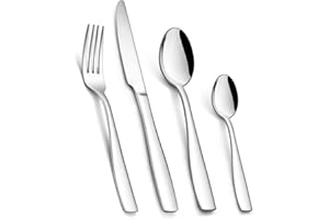 24 Piece Cutlery Set, Homikit Stainless Steel Flatware Silverware Sets Include Knives Forks Spoons, Service for 6 People, Ideal for Home Camping Kitchen, Mirror Finished & Dishwasher Safe