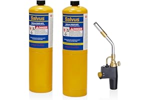 INTERGAS 2X Salvus MAP-HTI Gas Torch Kit – High-Heat MAPP Gas Torch with 360° Operation Head & 2 MAPP+ Cylinders - Propane Blow Torch for Plumbing, Soldering, Brazing, Welding, HVAC Applications
