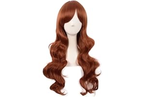 MapofBeauty 28 Zoll/70 cm Seitenscheitel Pony Charmante Frauen Lange Lockige Volle Haar Gewellt Perücke (Ingwer Orange)